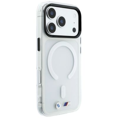 4. Etui BMW M IML Frosted Metal Logo & Trims MagSafe na iPhone 18 Pro / 17 Pro - przezroczyste