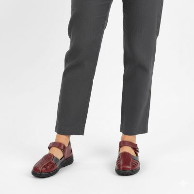 6. Półbuty damskie komfortowe na rzep ażurowe bordowe Unisoft 9955