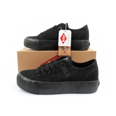 10. Lee Cooper buty sportowe damskie trampki z tkaniny platforma czarne