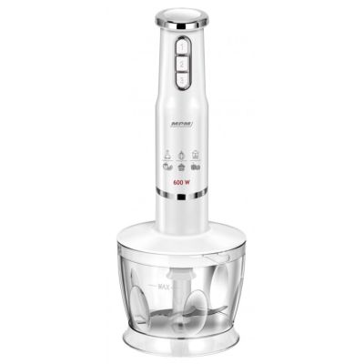 7. Blender ręczny-zestaw MPM MBL-43, pojemnik 500 ml z nożem ze stali nierdzewnej, przystawka miksująca ze stali nierdzewnej, Moc: 600W