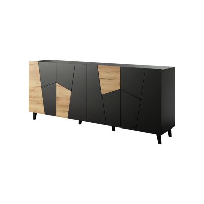 Komoda ETNA 200x42x82 czarny mat + dąb craft