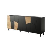 Komoda ETNA 200x42x82 czarny mat + dąb craft