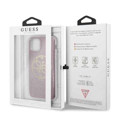 7. Etui Guess Glitter 4G Circle Hardcase na iPhone 11 Pro - różowe