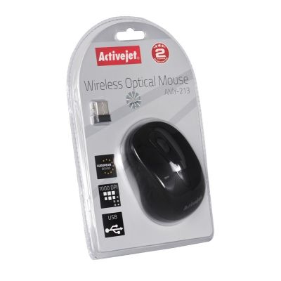 5. Activejet AMY-213 Mysz bezprzewodowa USB (optyczna; 1600 DPI; kolor czarny)
