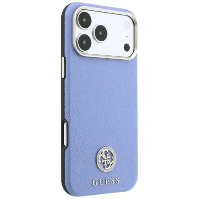 4. Etui Guess Grained Round Strass Logo MagSafe na iPhone 18 Pro Max / 17 Pro Max - niebieskie