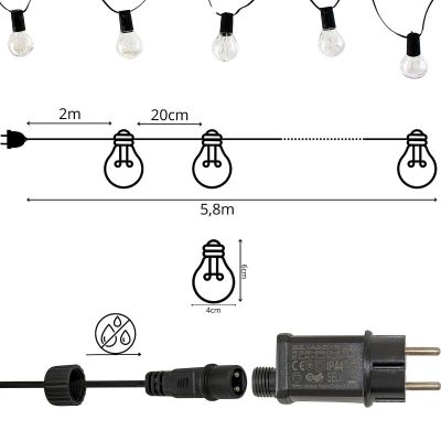 17. PARTY LIGHT GIRLANDA ZEWNĘTRZNA 20 ŻARÓWEK 100LED 5,8M 230V