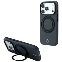 Etui Mercedes Leather with Ring Stand MagSafe na iPhone 18 Pro / 17 Pro - ciemnoszare