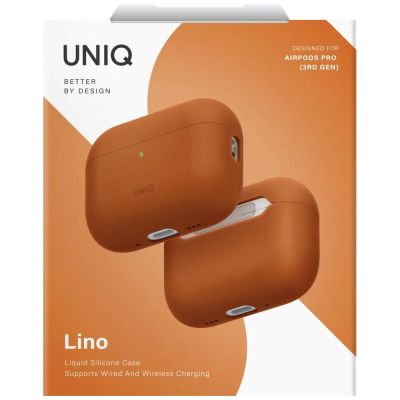 6. Etui UNIQ Lino Silicone na AirPods Pro 3 - pomarańczowe