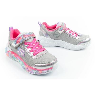 9. Skechers S Lights LED buty sportowe dziecięce dla dziewczynki na rzep szare