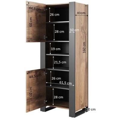 4. Regał WOOD 65x40x170 dąb wotan + antracyt