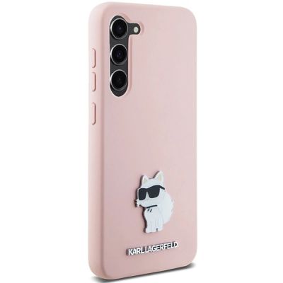4. Etui Karl Lagerfeld Silicone Choupette Metal Pin na Samsung Galaxy S23+ - różowe