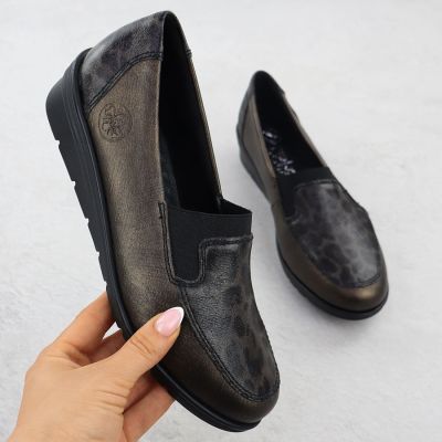 2. Skórzane półbuty damskie na koturnie brązowe Rieker L5351-90