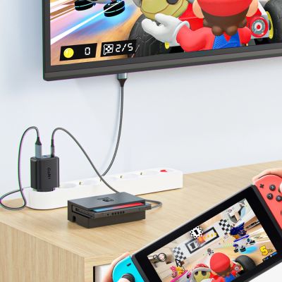 7. Acefast 2w1 ładowarka sieciowa GaN 65W USB Typ C / USB, adapter przejściówka HDMI 4K@60Hz (zestaw z kablem) biały (A17 white)