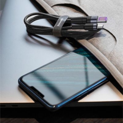 19. Baseus Cafule kabel przewód USB Typ C SuperCharge 40W Quick Charge 3.0 QC 3.0 1m szaro-czarny (CATKLF-PG1)