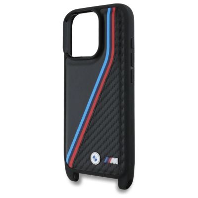 5. Etui BMW M Edition Carbon Tricolor Lines & Strap na iPhone 16 Pro - czarne