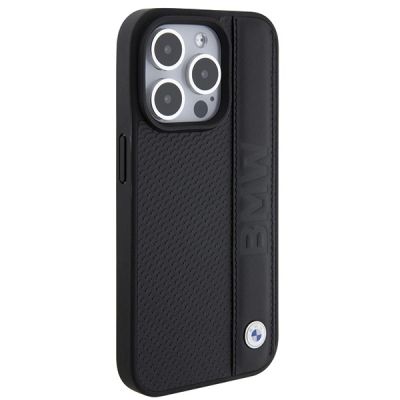 4. Etui BMW Leather Textured & Stripe na iPhone 15 Pro - czarne