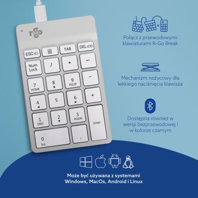16. Klawiatura numeryczna Numpad Ścienna Kabel biała