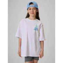 T-shirt loose z nadrukiem dziewczęcy 4F 4FJRSS26TTSHF3980-11S