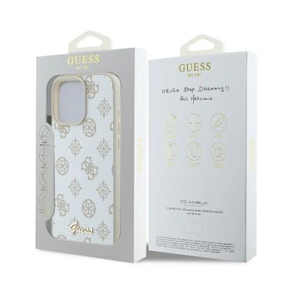 8. Etui Guess Peony Script Logo MagSafe na iPhone 16 Pro - białe