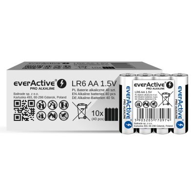 3. EVERACTIVE BATERIE ALKALICZNE PRO ALKALINE AA, LR6, SHRINK 4 SZT, 1250 MAH, WYSOKA WYDAJNOŚĆ, LR6PRO4T