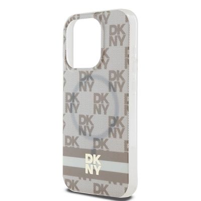 6. Etui DKNY IML Checkered Mono Pattern & Printed Stripes MagSafe na iPhone 15 Pro - beżowe