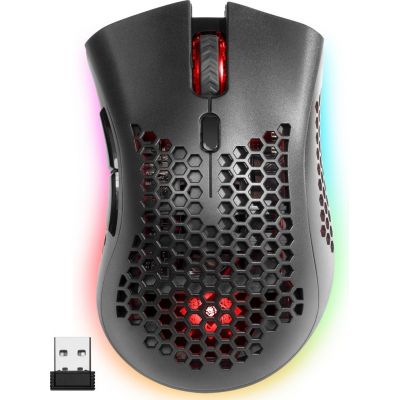 5. DEFENDER MYSZ BEZPRZEWODOWA GM-709L WARLOCK RF RGB 2400DPI 8P, 5 TRYBÓW PODŚWIETLENIA, DZIUROWANA 52709