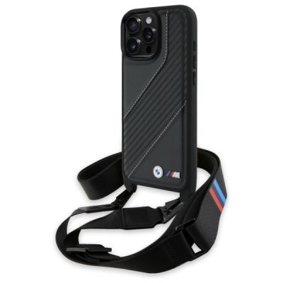 Etui BMW M Edition Carbon Stripe & Strap na iPhone 16 Pro Max - czarne