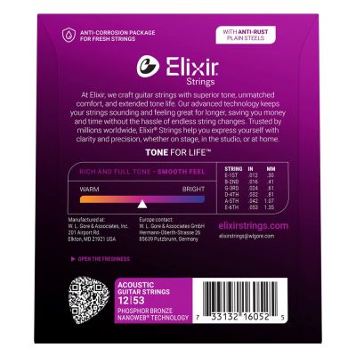 2. Elixir 16052 Phosphor Bronze Light (12-53) NW - Struny do gitary akustycznej