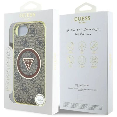 8. Etui Guess IML Metal Glitter 4G Circle Triangle MagSafe na iPhone 16e - brązowe