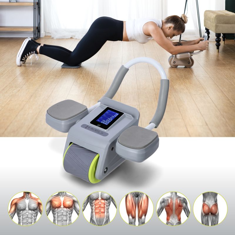 6. KA08 GRAY ABS AUTOMATYCZNE KOŁO DO ĆWICZEŃ MIĘŚNI BRZUCHA Z WYŚWIETLACZEM LCD I ŁADOWANIEM HMS