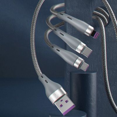 3. Dudao 3w1 kabel USB - Lightning / microUSB/ USB Typ C 65W 1,2m szary (L20X)