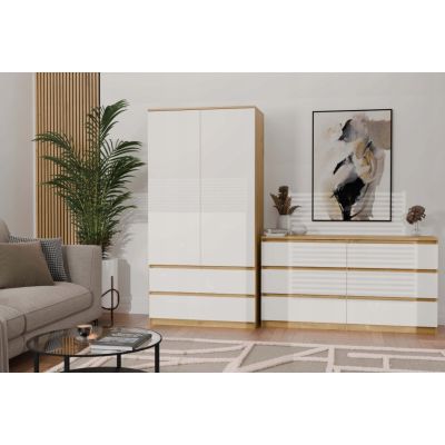 10. M6 MALWA KOMODA 140 CM 6 SZUFLAD ART/BIEL KOMPLET