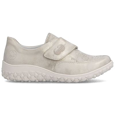 4. Półbuty damskie na rzep komfortowe beżowo złote Rieker   59552-62