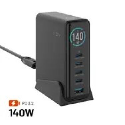 Ładowarka Fixed GaN 140 1x USB-A 4x USB-C 5 A (FIXCG140D-4C1A-BK)