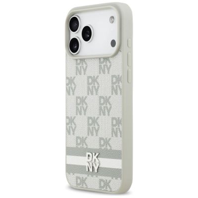 9. Etui DKNY Checkered with Printed Stripes na iPhone 17 Pro Max - beżowe