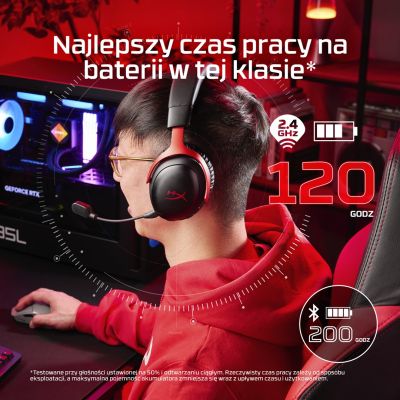 38. HyperX Cloud III Wireless – bezprzewodowy zestaw słuchawkowy do gier (czarno-czerwony)