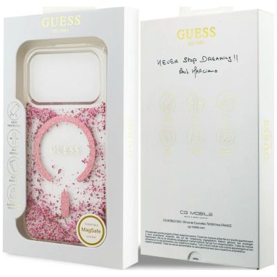 8. Etui Guess Resin Bottom Glitter MagSafe na iPhone 18 Pro / 17 Pro - różowe