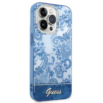 4. Etui Guess Porcelain Collection na iPhone 14 Pro - niebieskie
