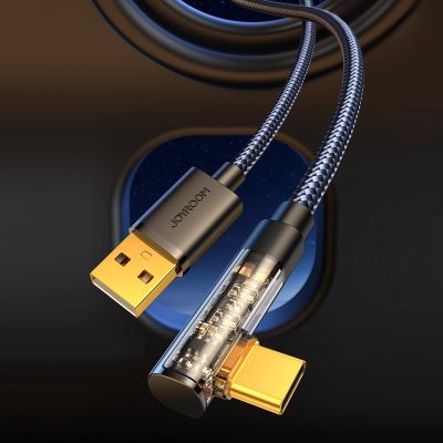 12. Kabel Joyroom Gaming Cable S-UC027A6 USB-C (kątowy) / USB-A (prosty) 3A 1.2 m - czarny