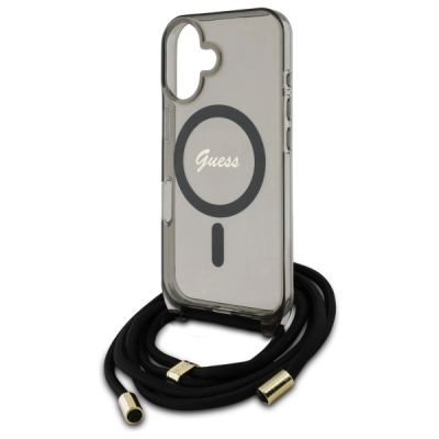 5. Etui Guess Crossbody Cord Script MagSafe na iPhone 16 - czarne