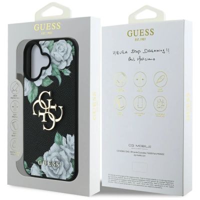 8. Etui Guess Grained Roses Big 4G logo na iPhone 16 - czarne