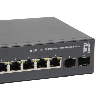 5. Przełącznik LevelOne GEP-1051 - Inteligentny - 8 x 10/100/1000 (PoE+) + 2 x Gigabit SFP - Biurko, Montaż w szafie - PoE+ (70W)