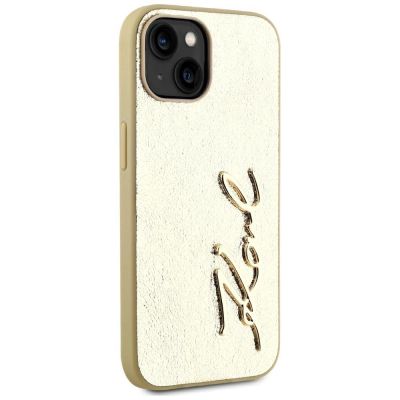 4. Etui Karl Lagerfeld Wrinkled Metal Signature na iPhone 15 - złote