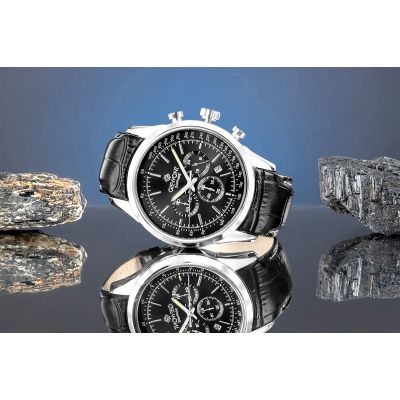6. Zegarek Męski Giewont Chronograph Sapphire Srebrno Czarny GW7650-A2