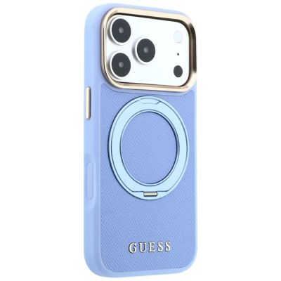 4. Etui Guess Ring Stand 360 Grained Classic Logo MagSafe na iPhone 18 Pro / 17 Pro - jasnoniebieskie