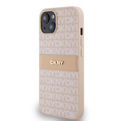 2. Etui DKNY Leather Mono Stripe & Metal Logo na iPhone 15 / 14 / 13 - różowe