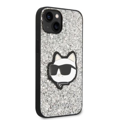 4. Etui Karl Lagerfeld Glitter Choupette Patch na iPhone 14 - srebrne