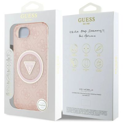 8. Etui Guess IML Metal Glitter 4G Circle Triangle MagSafe na iPhone 16e - różowe