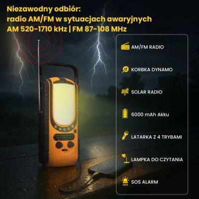 16. Extralink Power Ranger EPS-6000 | Powerbank | 6000mAh, Radio FM, Lampka LED, Dynamo, Panel solarny