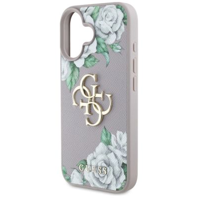 6. Etui Guess Grained Roses Big 4G logo na iPhone 16 - fioletowe